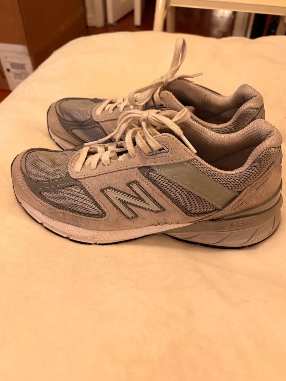 New Balance Beige and Light Gray Women's Running Shoes
